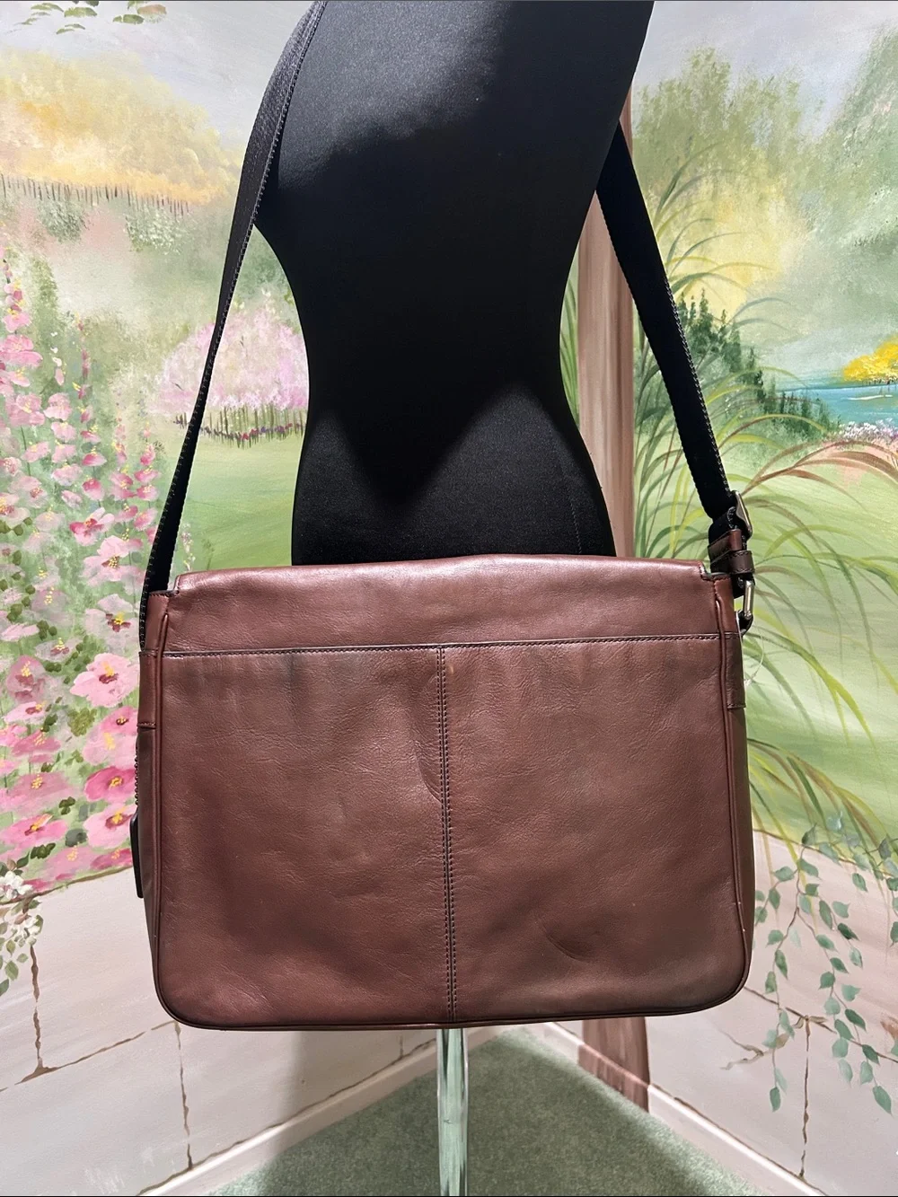Coach Charles Dark Brown Mahogany Leather Messenger Bag with Black Strap